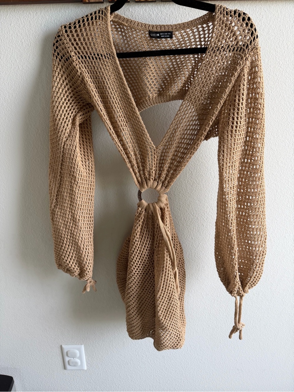 SHEIN Tan Crochet Ring Cutout Swim Cover-Up Dress Size M